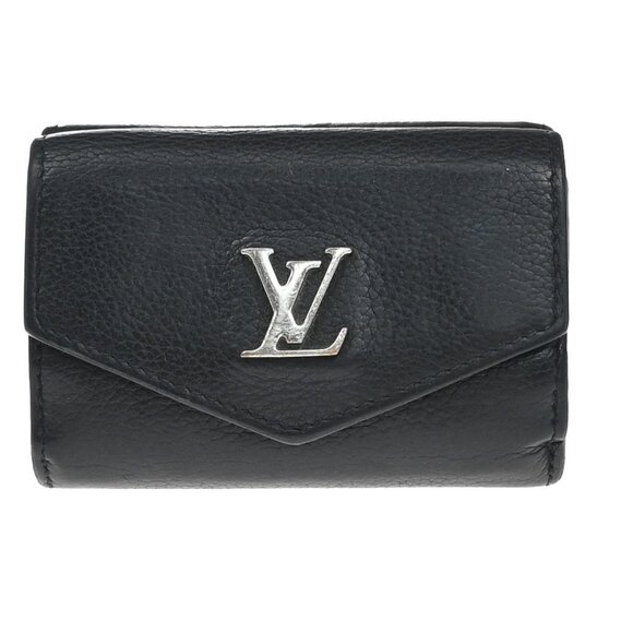 LOUIS VUITTON LV Logo Lock Mini Trifold Wallet Leather Black SHW - Picture 1 of 14